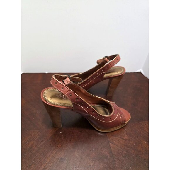 Seychelles Brown Studded Leather High Heel Sandals Size 6.5 Adjustable Strap - Picture 5 of 10